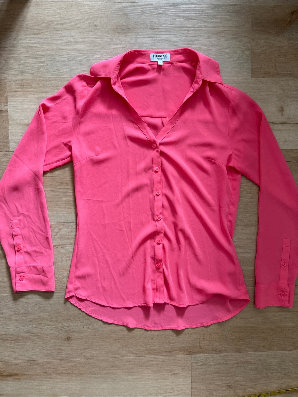 Express Coral-Pink Long Sleeve Button Down Blouse